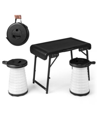 3-Piece Folding Camping Table and LED Stool Set