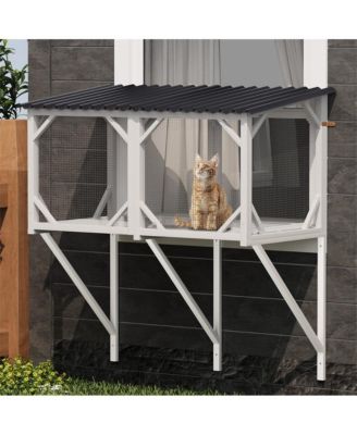 43.3 in. Outdoor Cat Enclosure for Sunbathing, Napping and Viewing, Window Perch in Ancient White