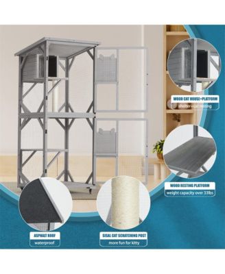 70.9 in. H Outdoor Cat Enclosure on Wheels with Upgraded Resting Box Waterproof Roof in Gray