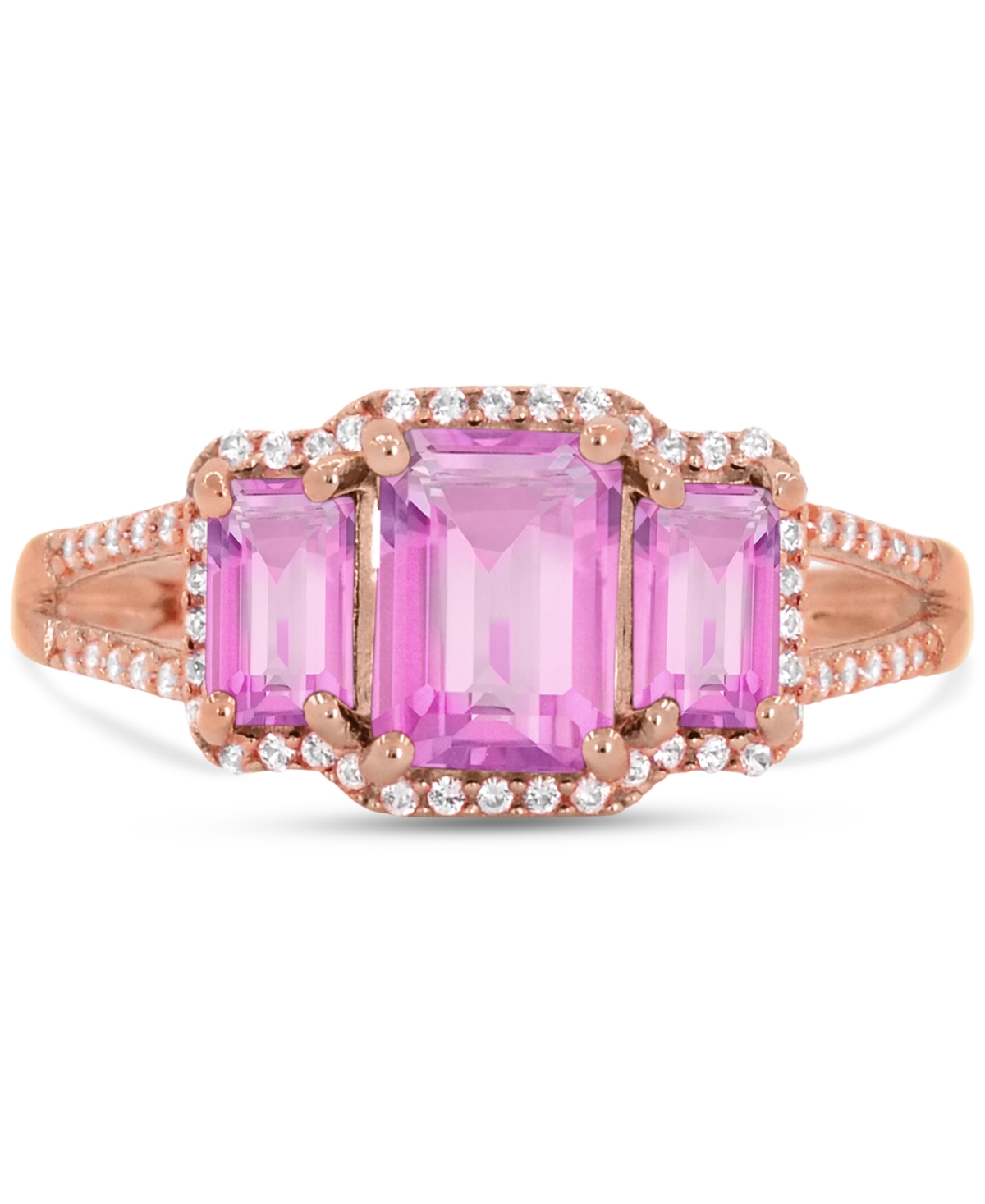 Macy's Lab Grown Sapphire (1-1/3 Ct. T.w) And Lab Grown White Sapphire (1/8 Ct. T.w) Ring In Sterling Silve In Pink