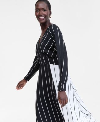 Women's Multi-Stripe Surplice-Neck Midi Dress, Macy's Exclusive