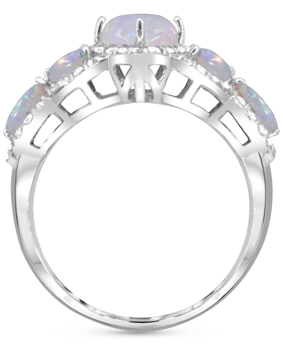 Macy's Lab-created Opal 12 X 6mm And White Topaz 1-1/10 Ct. T.w. Marquise Statement Ring In Sterling Silver In Multi