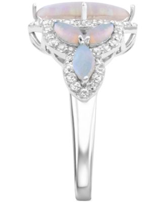 Lab-created Opal 12 x 6mm and White Topaz 1-1/10 ct. t.w. Marquise Statement Ring in Sterling Silver