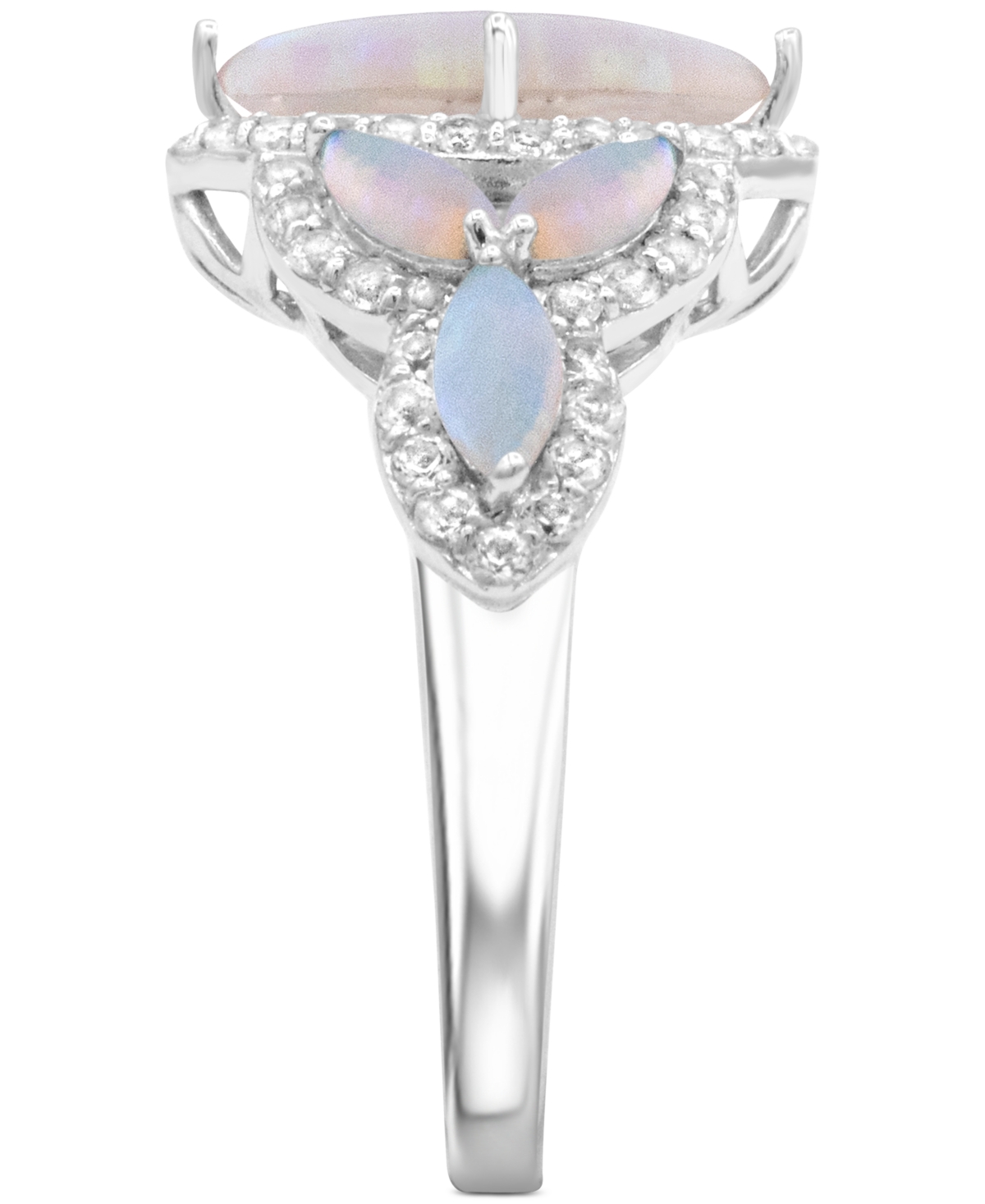 Macy's Lab-created Opal 12 X 6mm And White Topaz 1-1/10 Ct. T.w. Marquise Statement Ring In Sterling Silver In Multi
