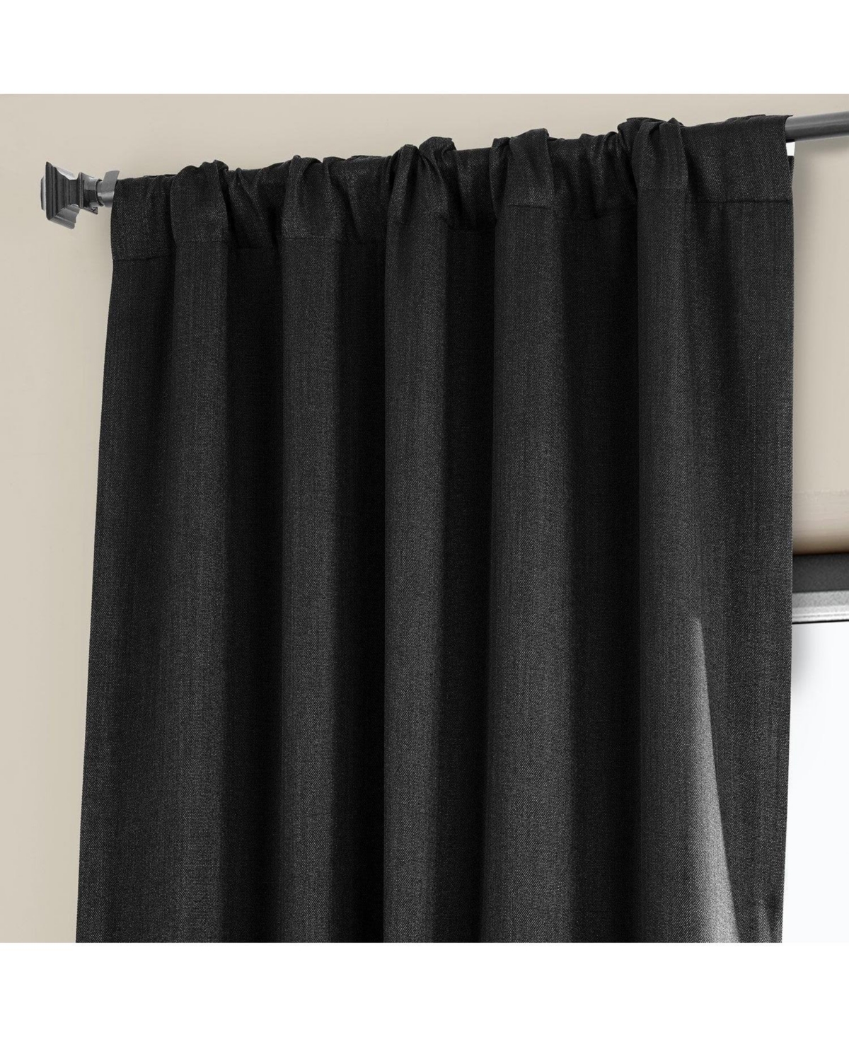 Half Price Drapes Textured Faux Linen Room Darkening Curtain In Black