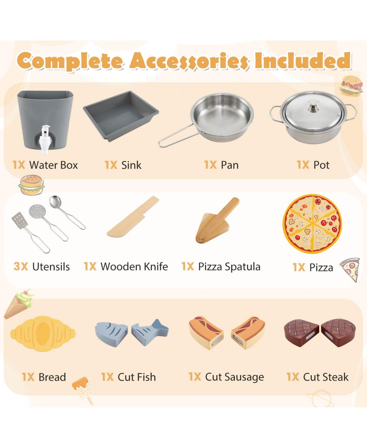 3-Piece Outdoor Wooden Kitchen Playset Kids Mud Kitchen Bbq Grill & Pizza Oven