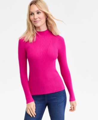Women's Detail Ribbed Mock Neck Sweater, Created for Macy's