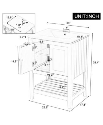 24" Modern Bathroom Vanity with Ceramic Sink, Solid Wood Frame, Open Style Shelf
