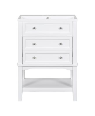 24&amp;#x22; Solid Wood Bathroom Vanity with Sink, Drawer and Open Shelf