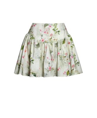 Women Zanelle Green Floral Print Drop Waist Linen Full Skirt