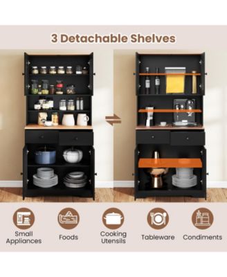 Pantry Cabinet 67'' Tall Kitchen Floor Cabinet w/ 2 Removable Shelves 2 Drawers