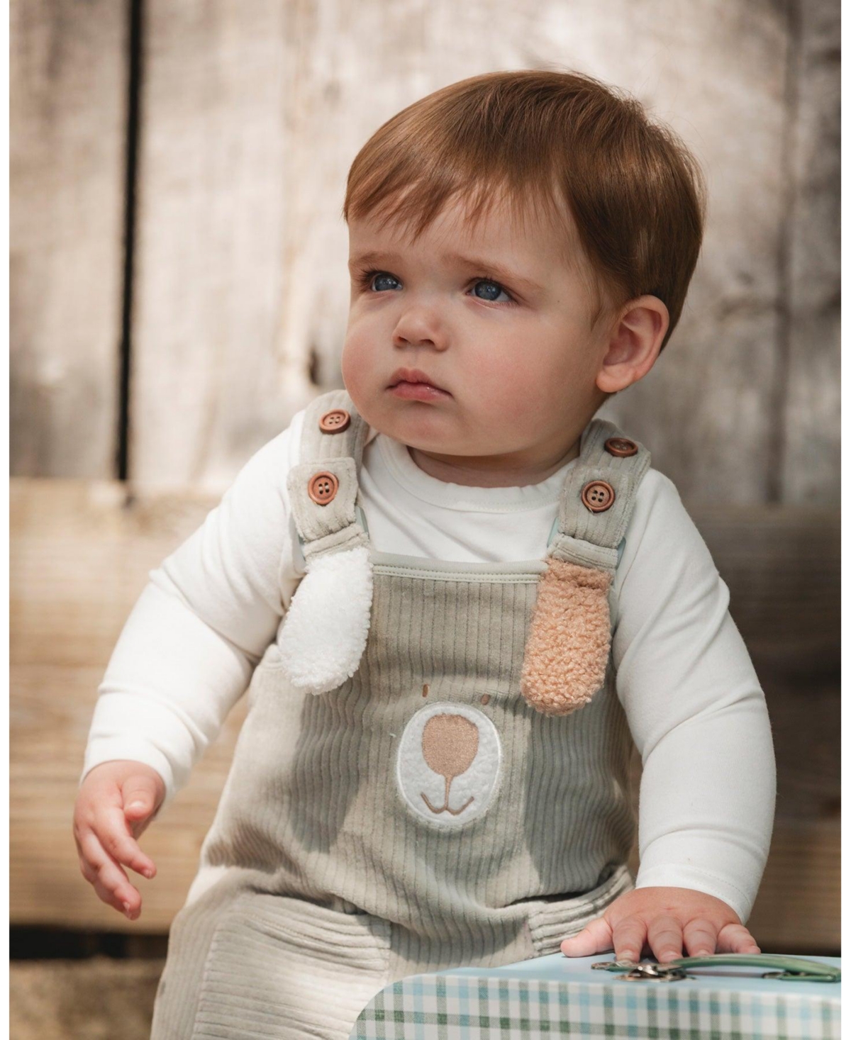 Deux par Baby Boy Onesie and Stretchy Corduroy Overalls Set Jade Green
