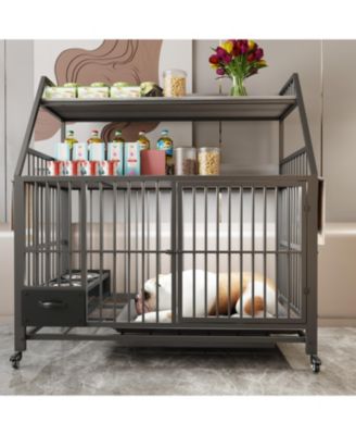 35 in. W x 49 in. H x 24 in. D Large Pet Cage with Storage Rack, Drawers with Stainless Steel Food in Black