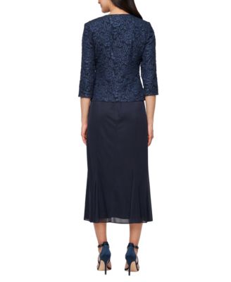 Women's Textured Jacquard Tea-Length Midi Jacket Dress