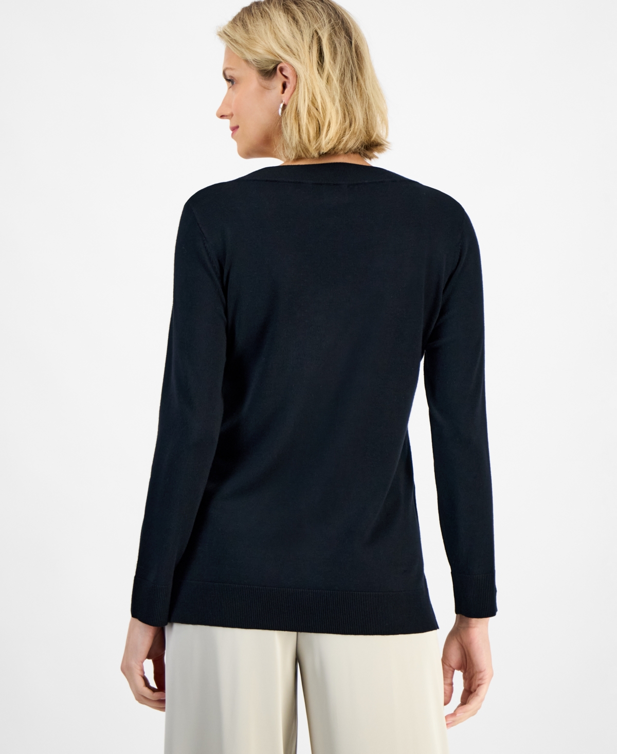 Jm Collection Petite Embellished Tunic Sweater, Macy's Exclusive In Black
