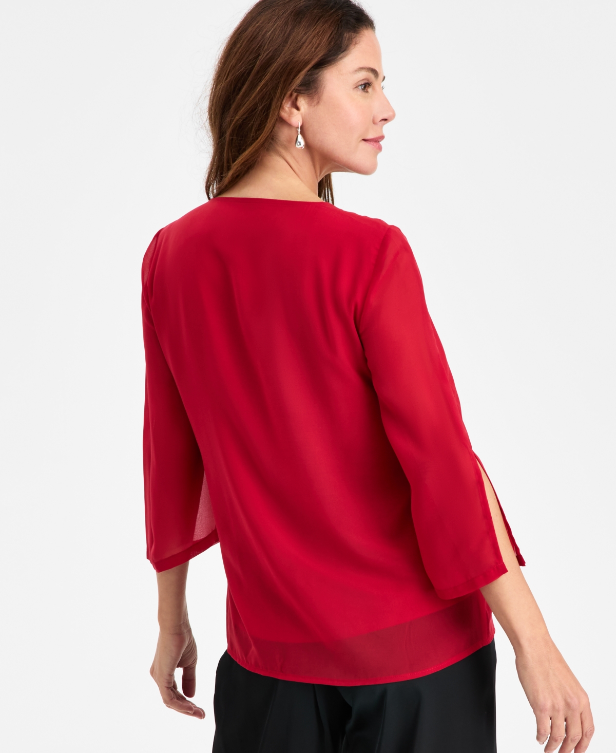 Jm Collection Women's Embellished V-neck 3/4-sleeve Blouse, Macy's Exclusive In Red