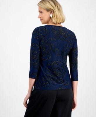 Women's Floral Shine Keyhole Jacquard Top, Macy's Exclusive