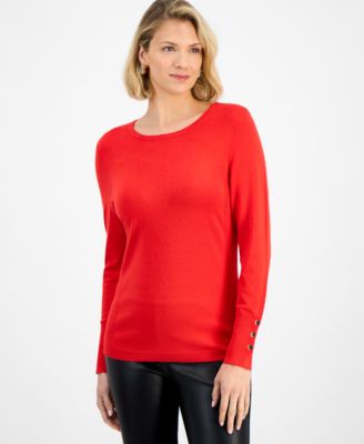 Women's Button-Sleeve Crewneck Sweater