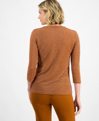 Women's Striped Shine Keyhole Jacquard Top