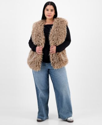Trendy Plus Shaggy Faux-Fur V-Neck Vest, Macy's Exclusive