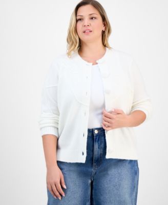 And Now This - Trendy Plus Size Bow Soutache Cardigan