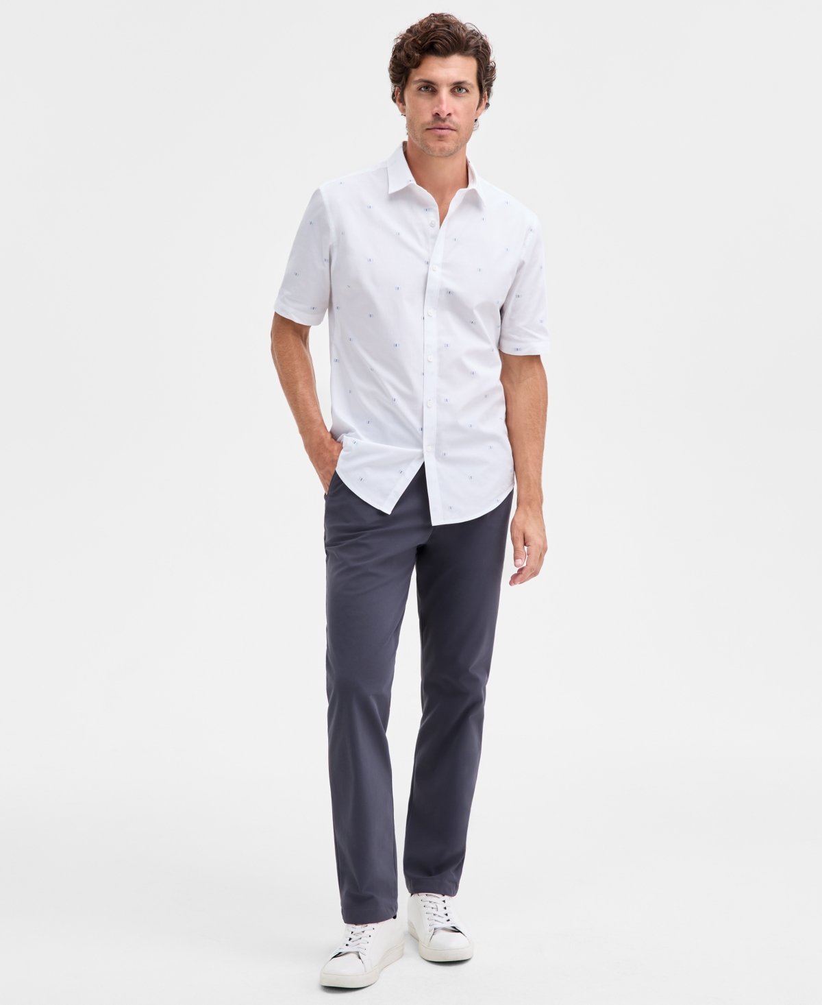 Alfani Men's Short Sleeve Dobby Geo Print Button-Front Shirt, Macy's Exclusive