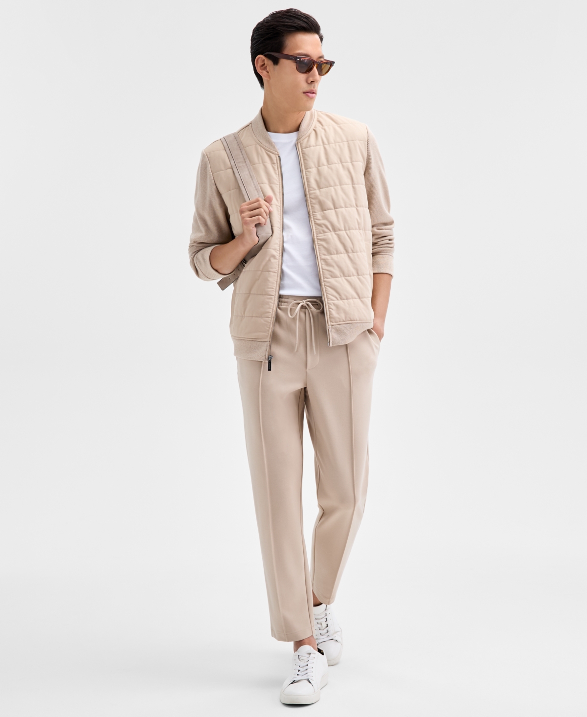 Alfani Men's Long Sleeve Mixed Media Jacket, Macy's Exclusive In Neutral