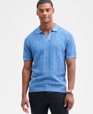 Men's Johnny-Collar Ribbed Geo Polo Shirt