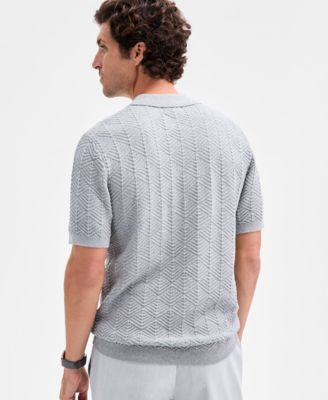 Men's Johnny-Collar Ribbed Geo Polo Shirt, Macy's Exclusive