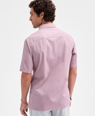 Men's Perto Short Sleeve Geo Print Button-Front Shirt