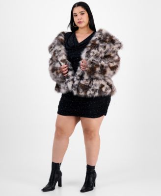 Trendy Plus Embellished Cowlneck Long-Sleeve Mini Dress, Macy's Exclusive