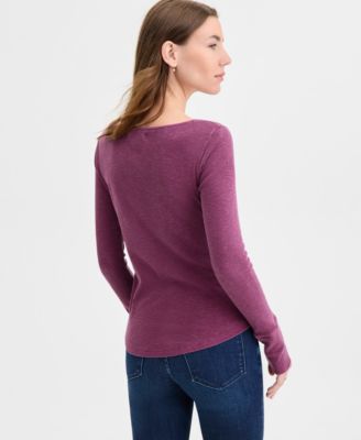 Women's Lace-Yoke Long-Sleeve Henley Top