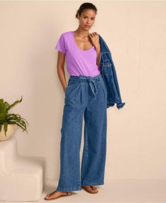 Women's High Ridge Twill Pull On Pleated Wide Leg Pants