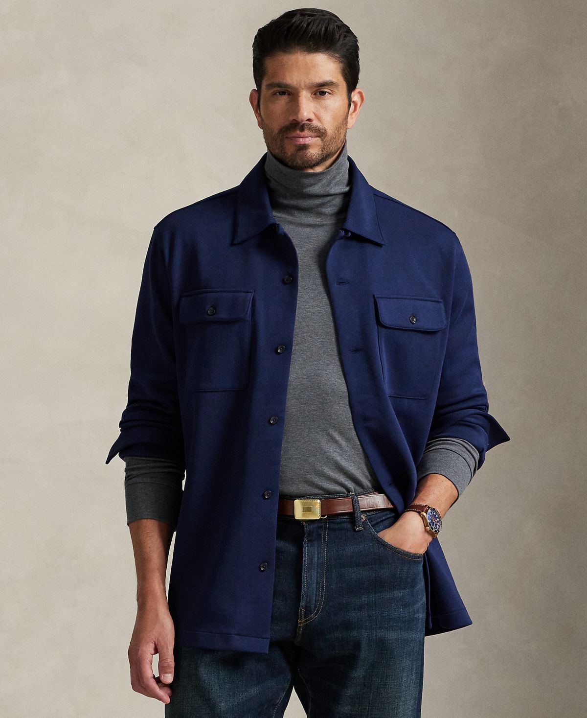 Технологичная рубашка из двойного трикотажа с длинным рукавом