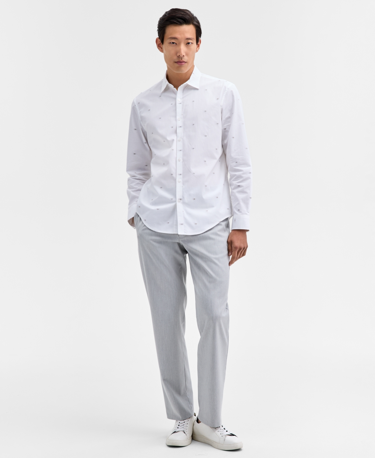 Alfani Men's Long Sleeve Dobby Geo Print Button-front Shirt, Macy's Exclusive In White