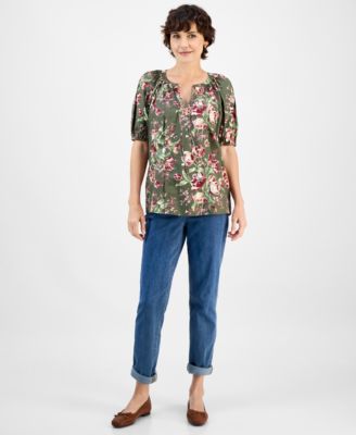 Women's Split-Neck Raglan-Sleeve Blouse, Macy's Exclusive 