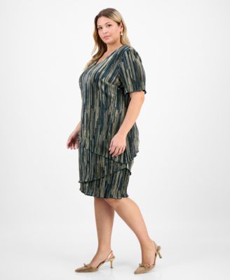 Plus Size V-Neck Asymmetric Tiered Sheath Dress