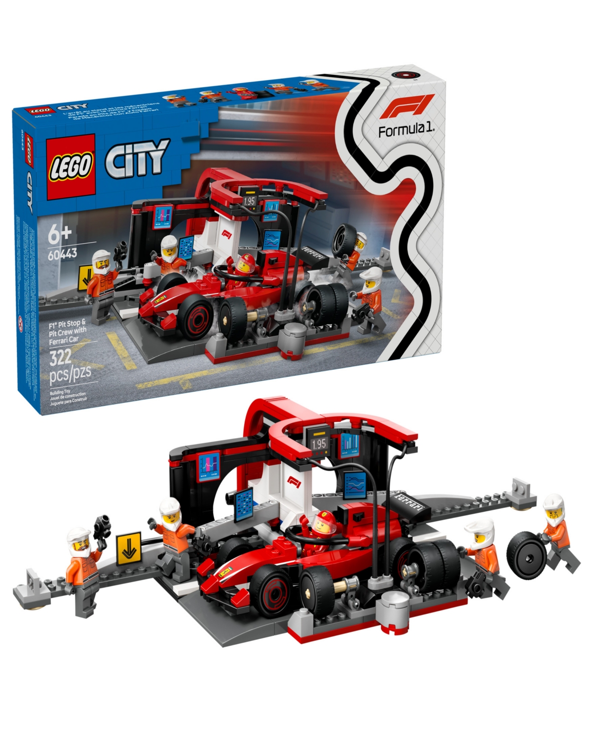 Lego City F1 Pit Stop Pit Crew With Ferrari Car Toy 60443, 322 Pieces In Multi