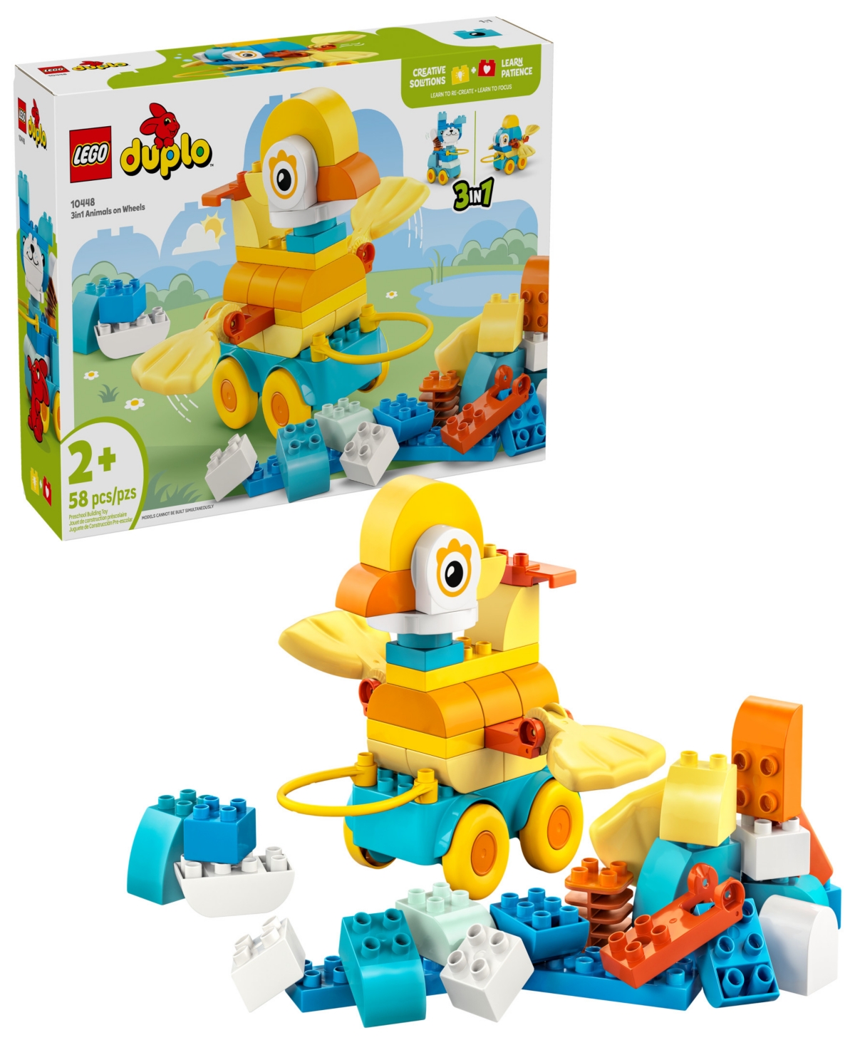 Lego Duplo Town 3 in1 Animals on Wheels 10448 Toy Building Set, 58 Pieces