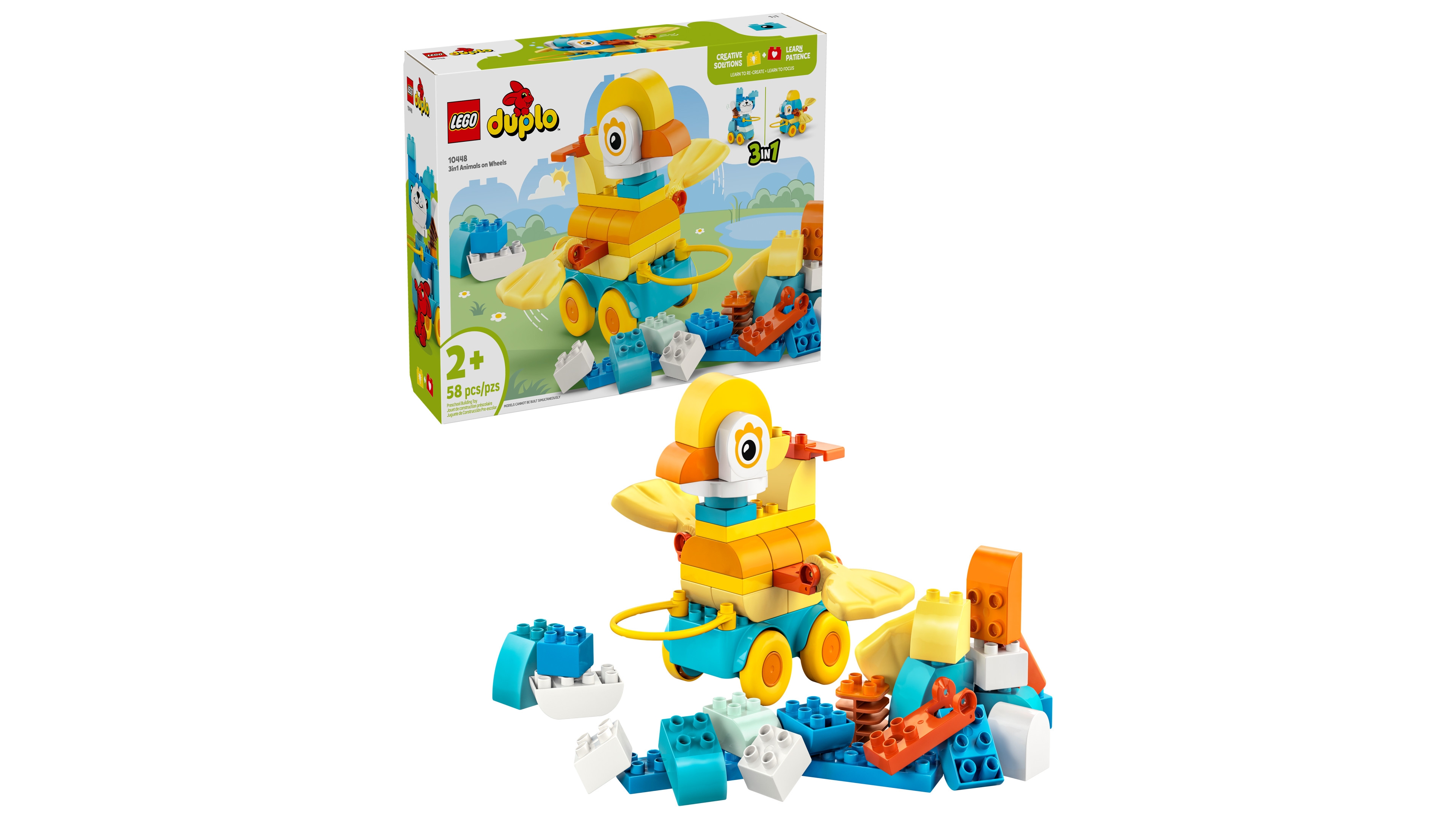 Lego Duplo Town 3 in1 Animals on Wheels 10448 Toy Building Set, 58 Pieces