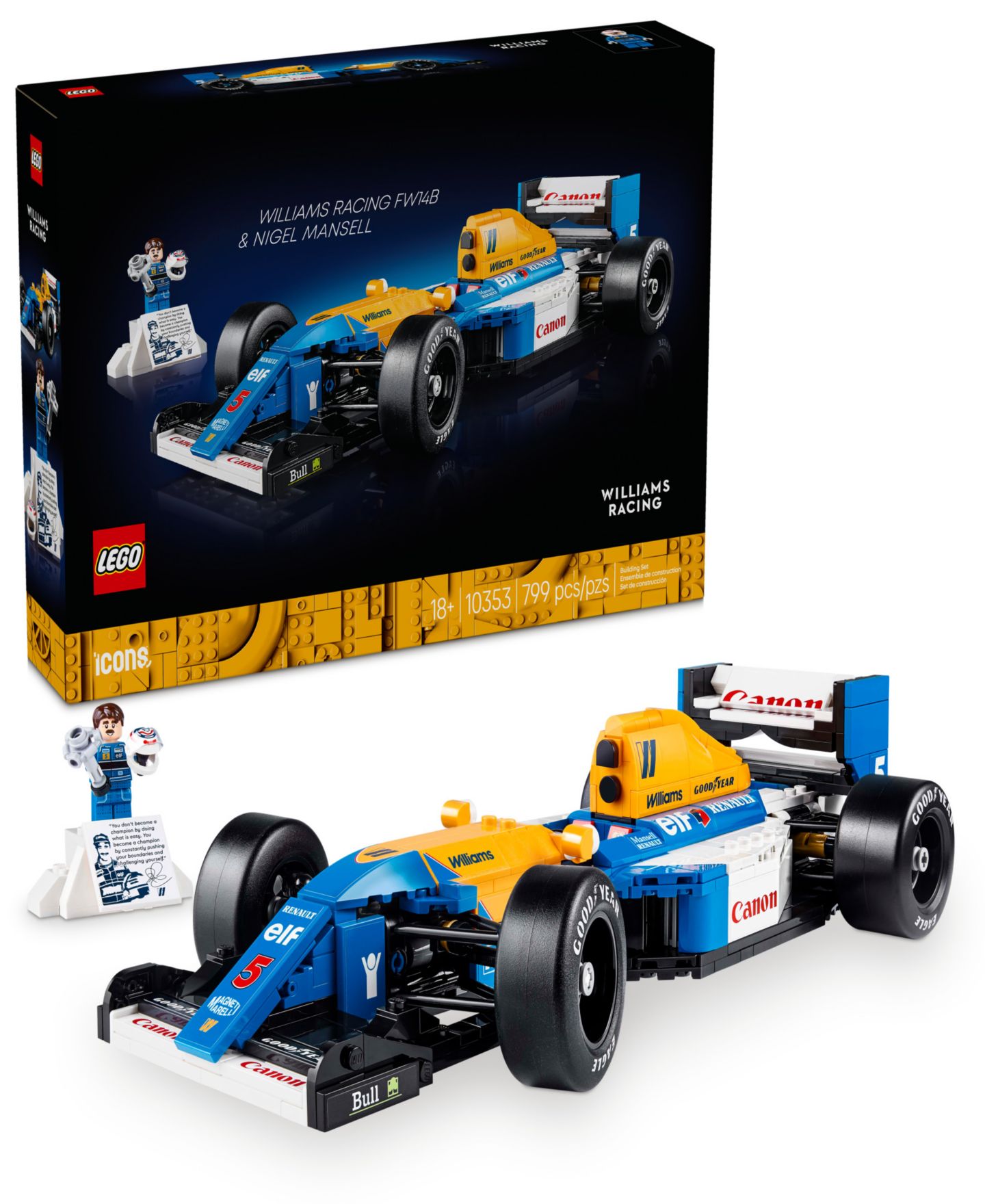 Детские конструкторы LEGO® Icons Williams Racing FW14B and Nigel Mansell Model Car Set 10353, 799 Pieces — фото 1