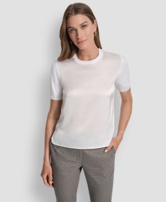 DKNY - Petite Mixed Media Short Sleeve Top