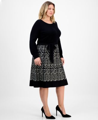 Plus Size Long-Sleeve Combo Skirt Sweater Dress