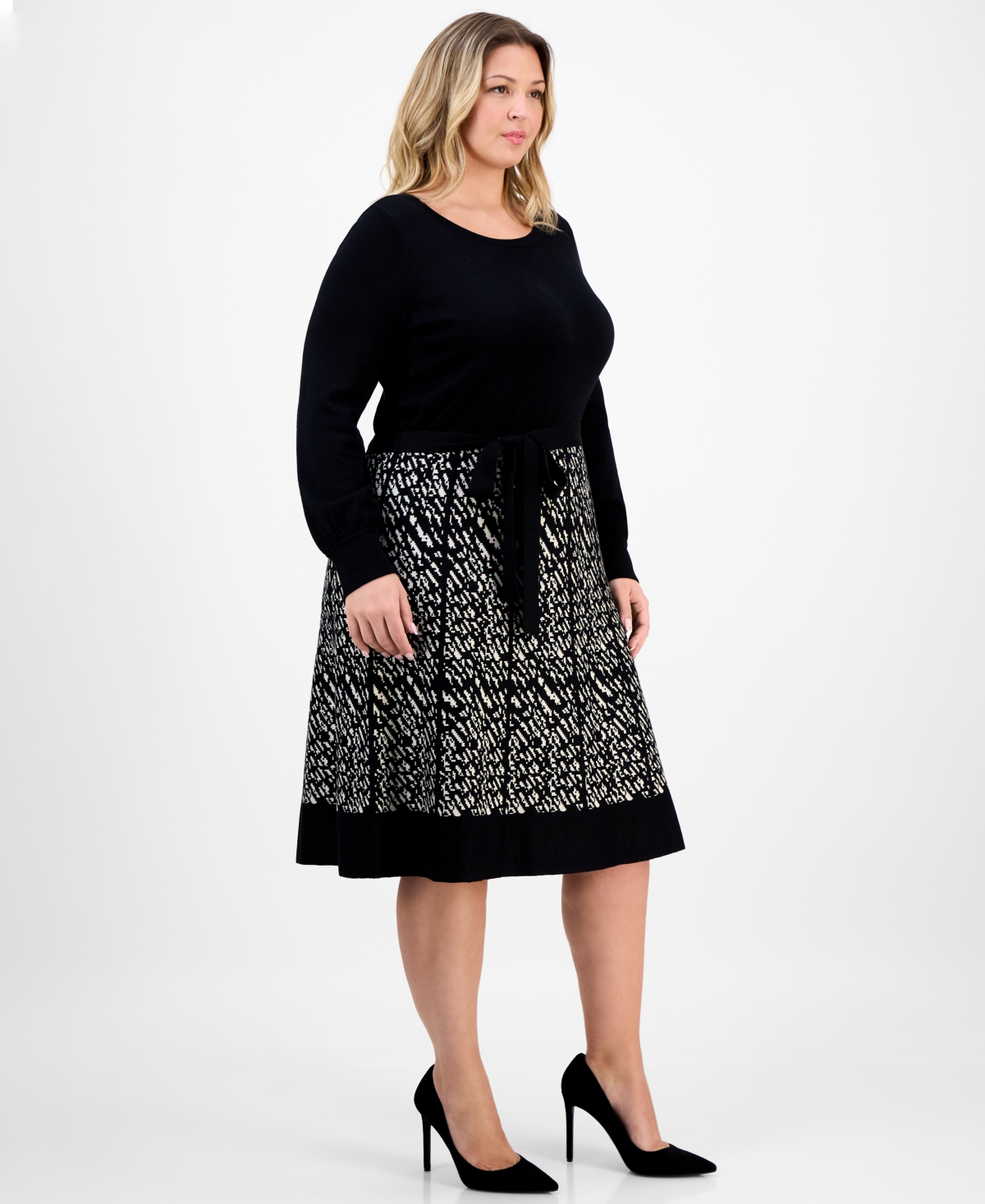 Robbie Bee Plus Size Long-Sleeve Combo Skirt Sweater Dress