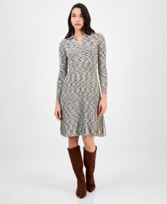 Robbie Bee - Petite Zip-Front Heathered Sweater Dress