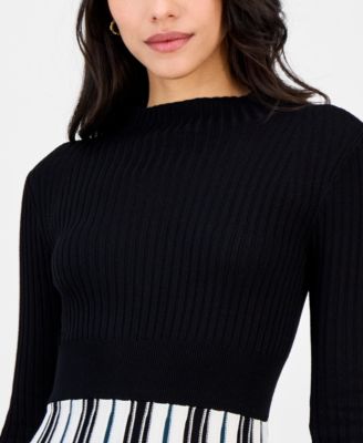 Petite Long-Sleeve Pleated-Skirt Sweater Dress