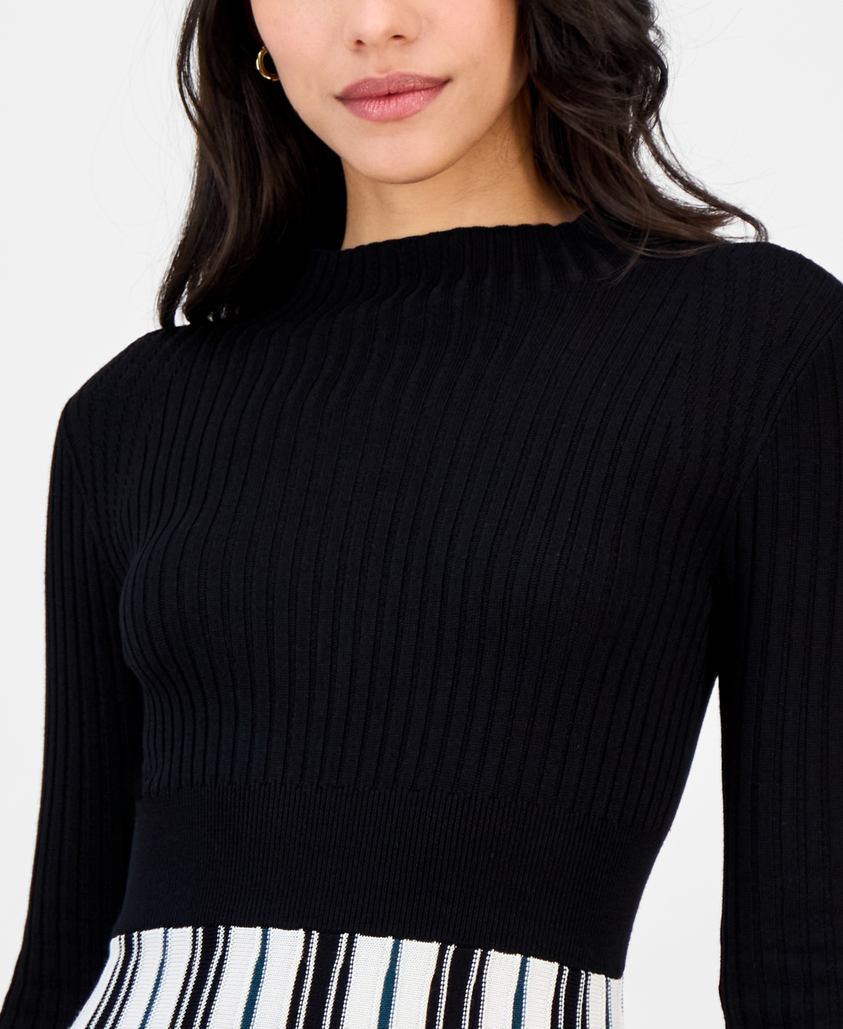 Robbie Bee Petite Long-sleeve Pleated-skirt Sweater Dress In Black