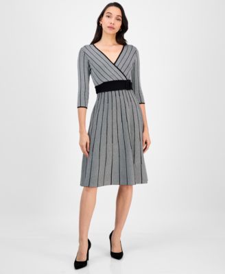 Robbie Bee - Petite Belted Surplice V-Neck Sweater Dress