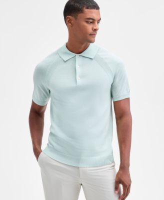 Men's Short Sleeve Textured Merino Polo Sweater