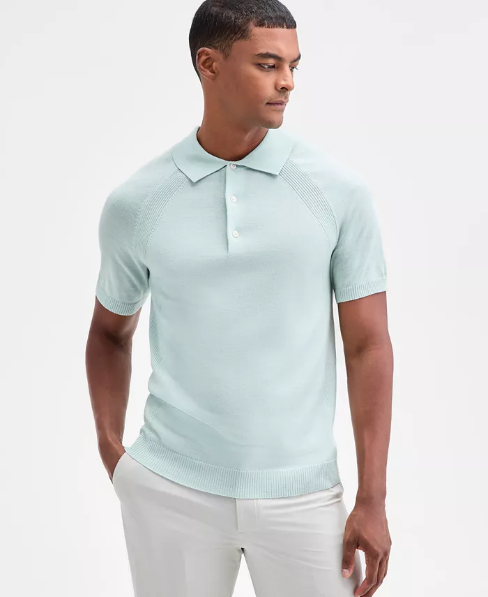 Men's Short Sleeve Textured Merino Polo Sweater - thumbnail 4
